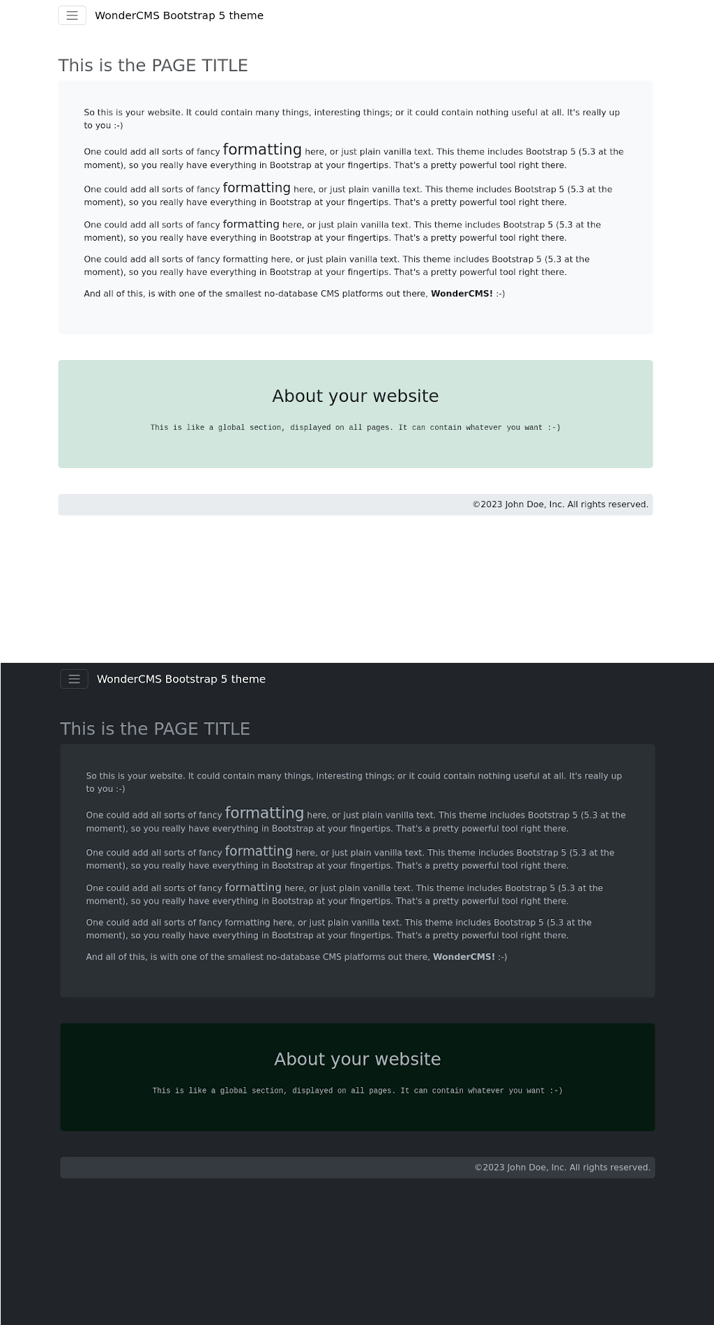 WonderCMS Bootstrap 5 theme, updated